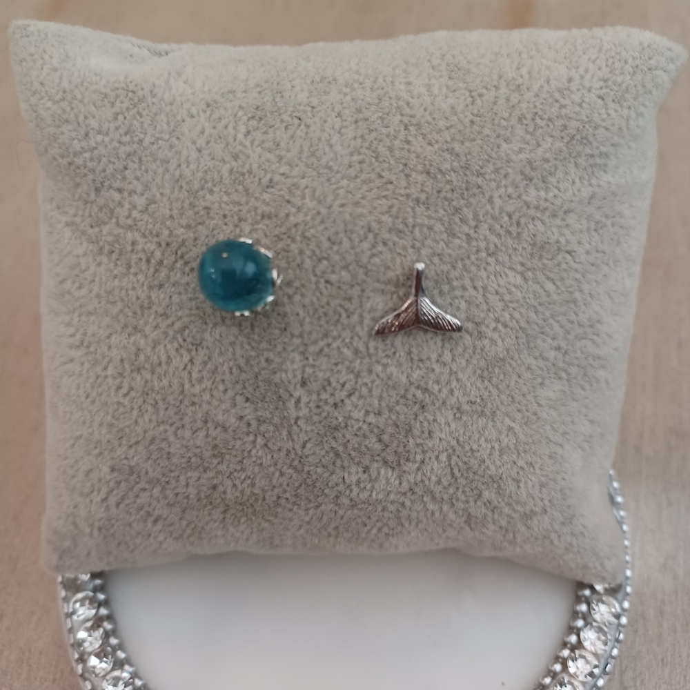 Blue Crystal Silver Fish Mermaid Tail Stud Earrings